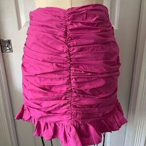 Japna Hot Pink Ruched Mini Skirt with Ruffle Hem